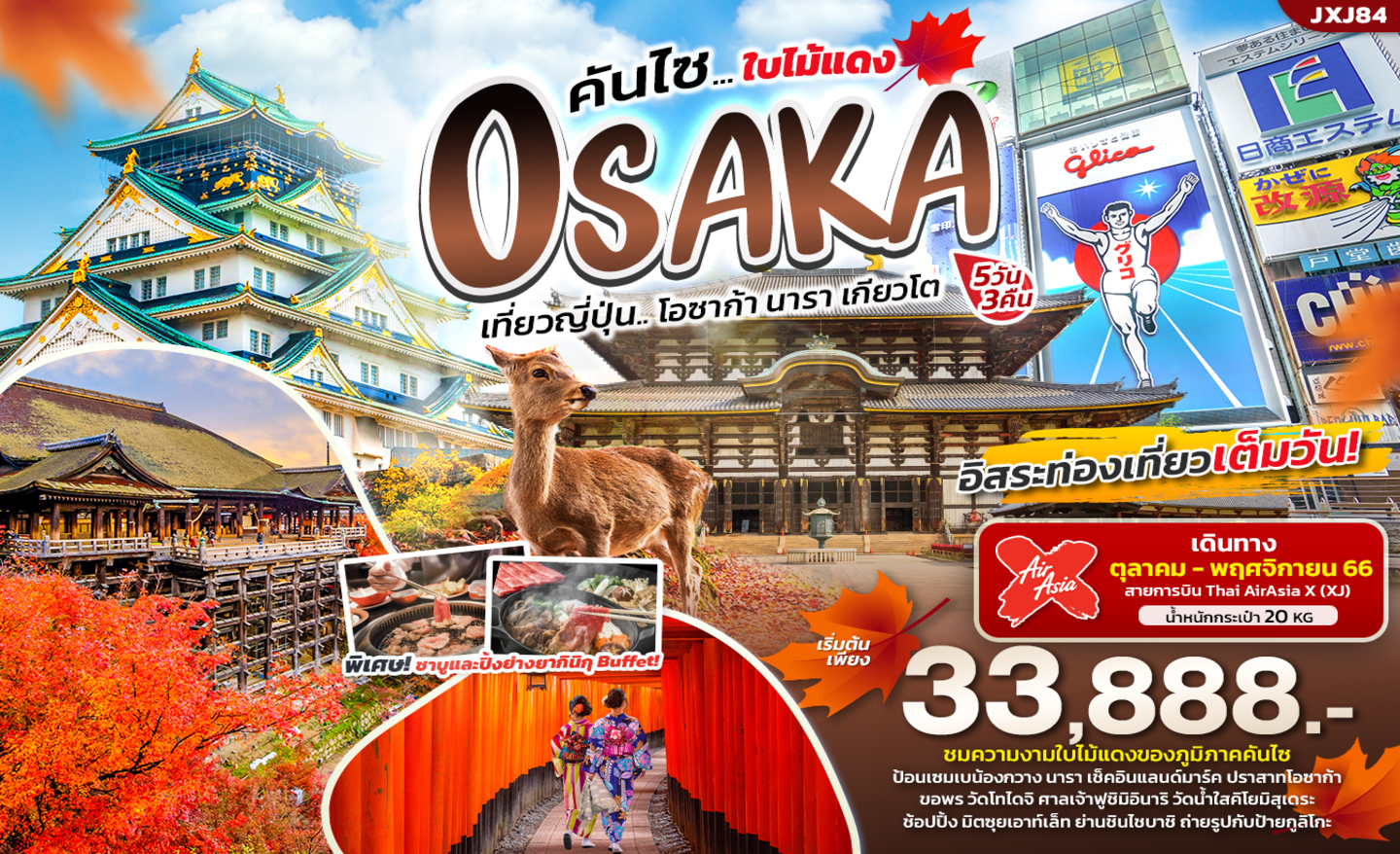 ทัวร์ญี่ปุ่น JXJ84 Kansai ใบไม้แดง Osaka Nara Kyoto โอซาก้า นารา เกียวโต (ต.ค.-พ.ย.66)