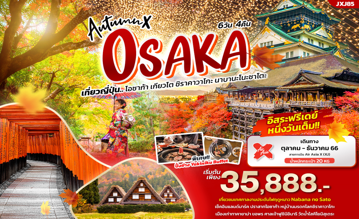 ทัวร์ญี่ปุ่น Autumn x Osaka โอซาก้า เกียวโต ชิราคาวาโกะ นาบานะโนะซาโตะ (ต.ค.-ธ.ค.66)